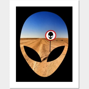 Alien Head Outline (Desert Highway) Posters and Art